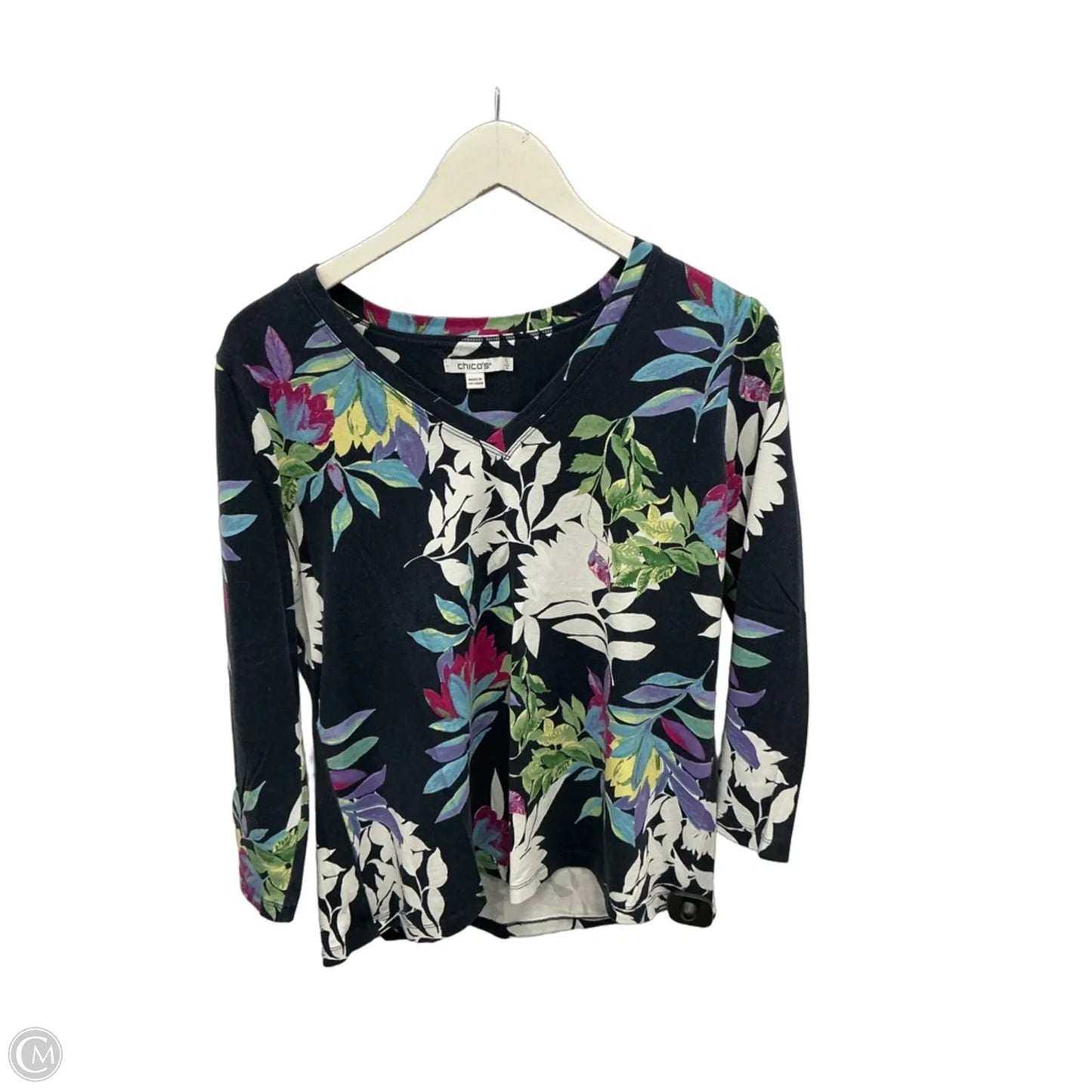 Top 3/4 Sleeve By Chicos In Navy, Size: M