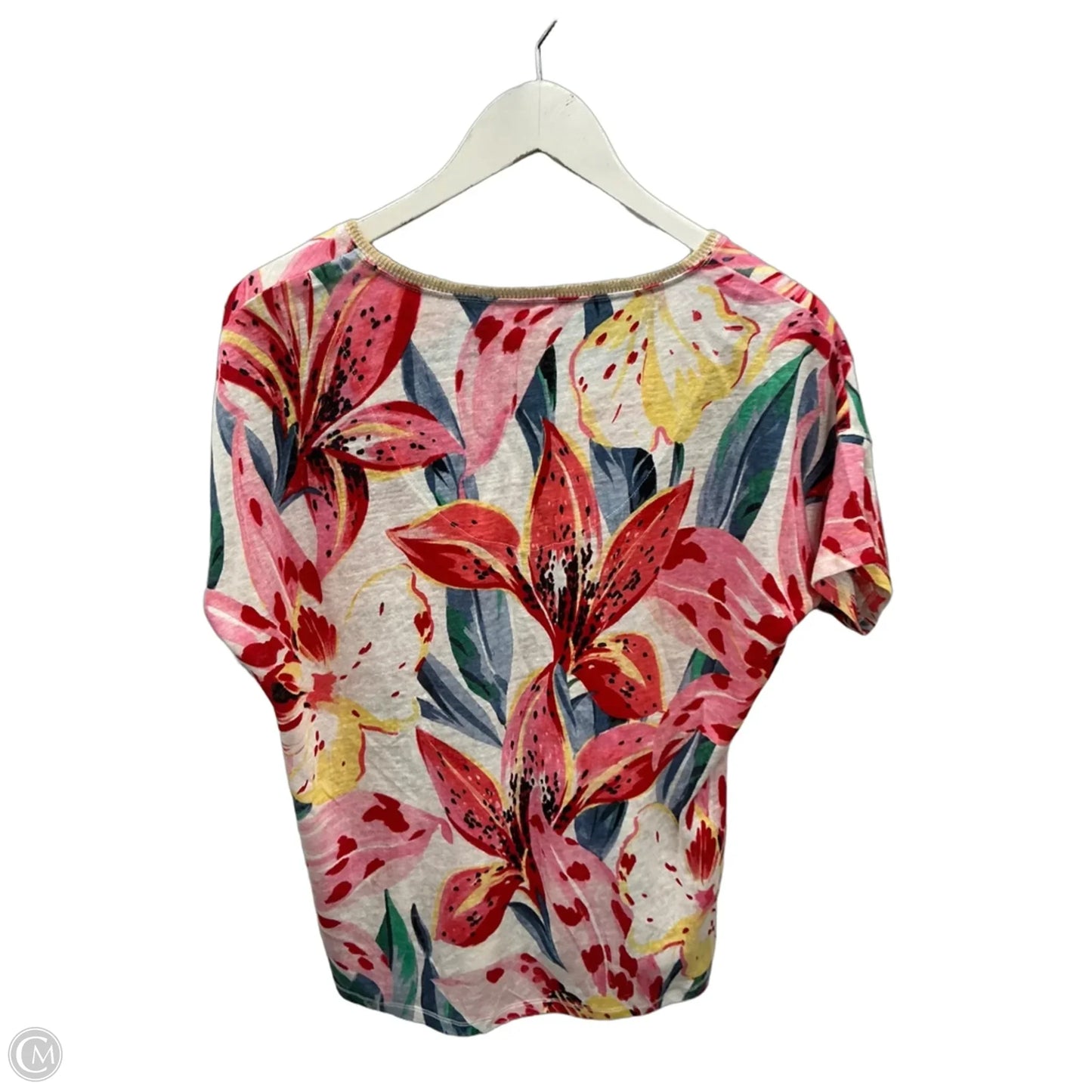Top Short Sleeve By Chicos In Pink & White, Size: S