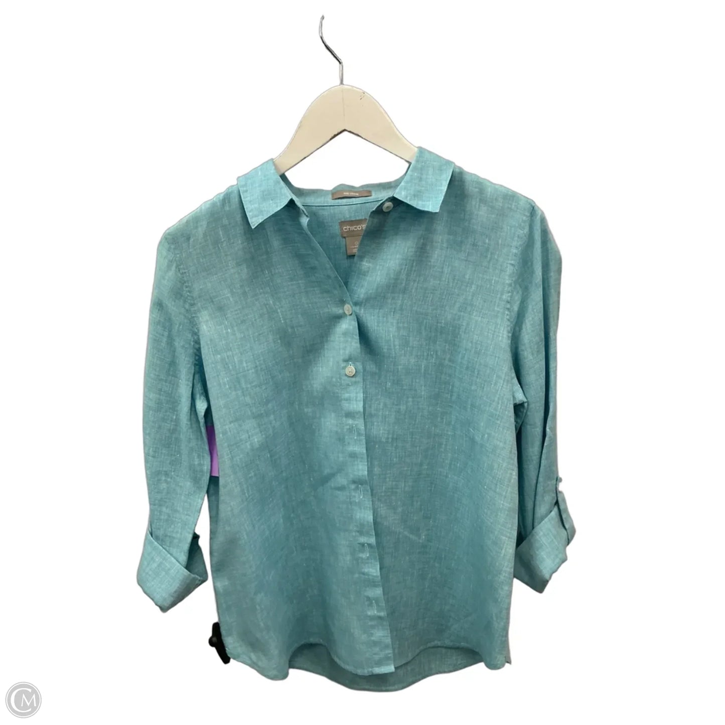 Top 3/4 Sleeve By Chicos In Aqua, Size: S