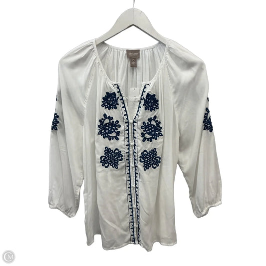 Top Long Sleeve By Chicos In Blue & White, Size: S
