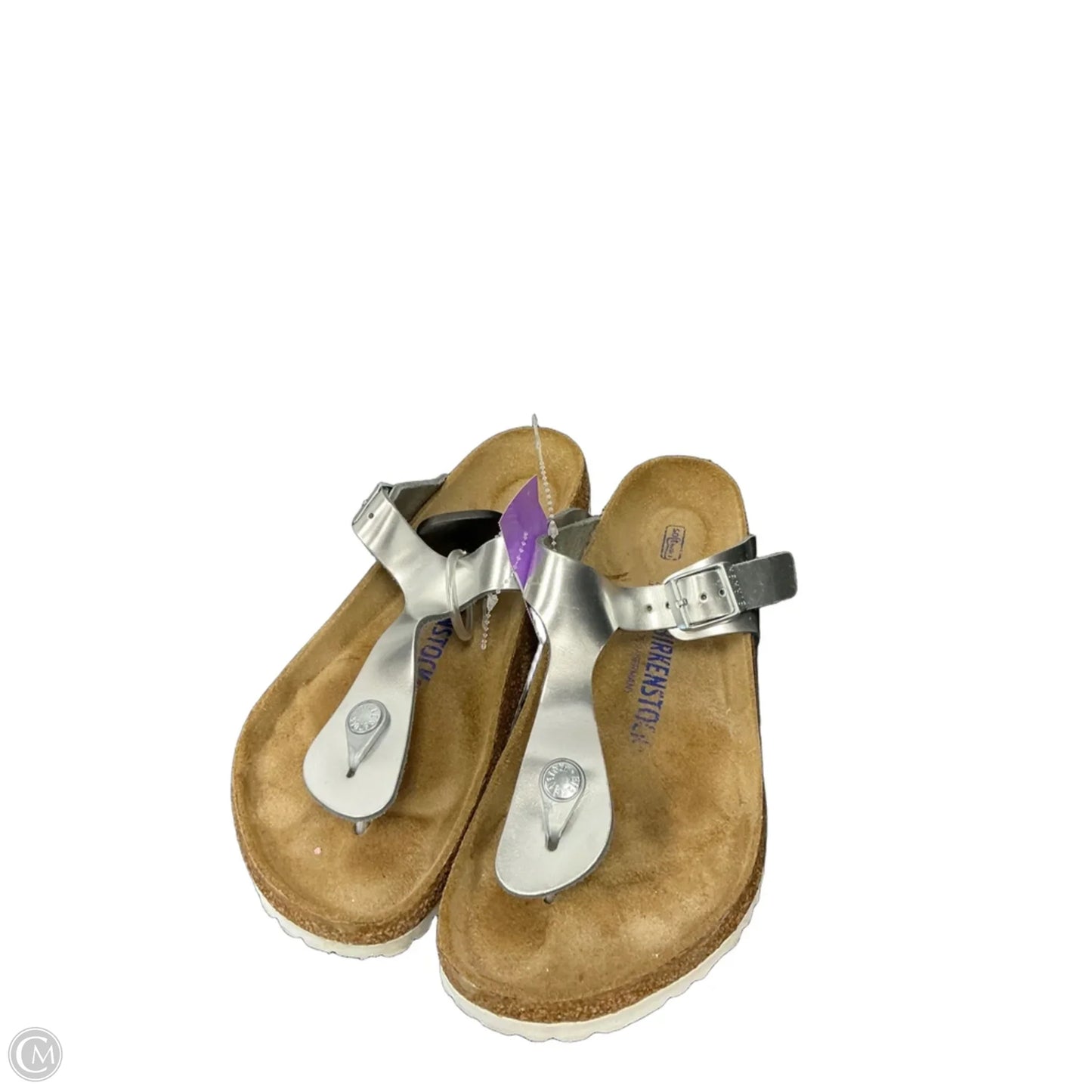 Sandals Flats By Birkenstock In Silver, Size: 8.5