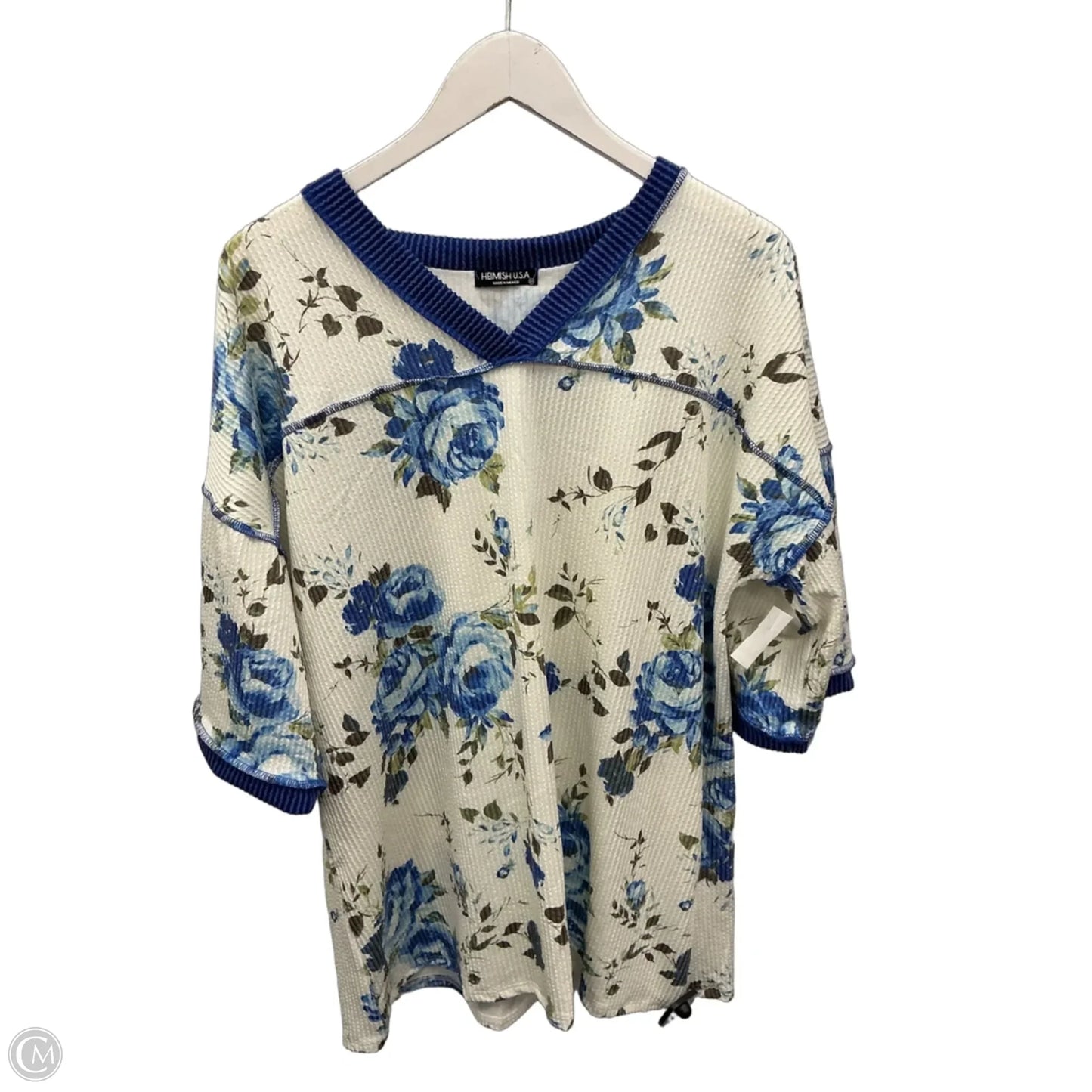 Top Short Sleeve By Heimish Usa In Blue & Cream, Size: 2x