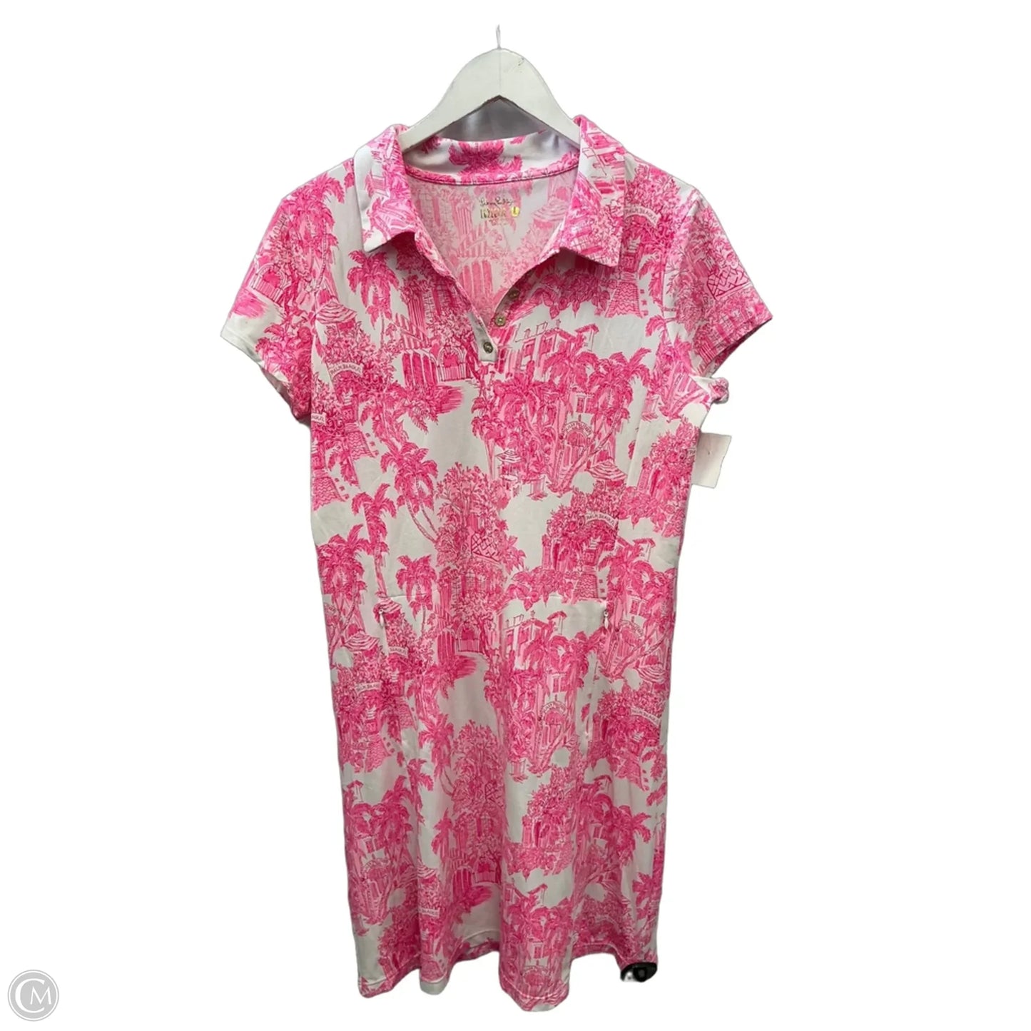 Dress Casual Midi By Lilly Pulitzer In Pink & White, Size: L
