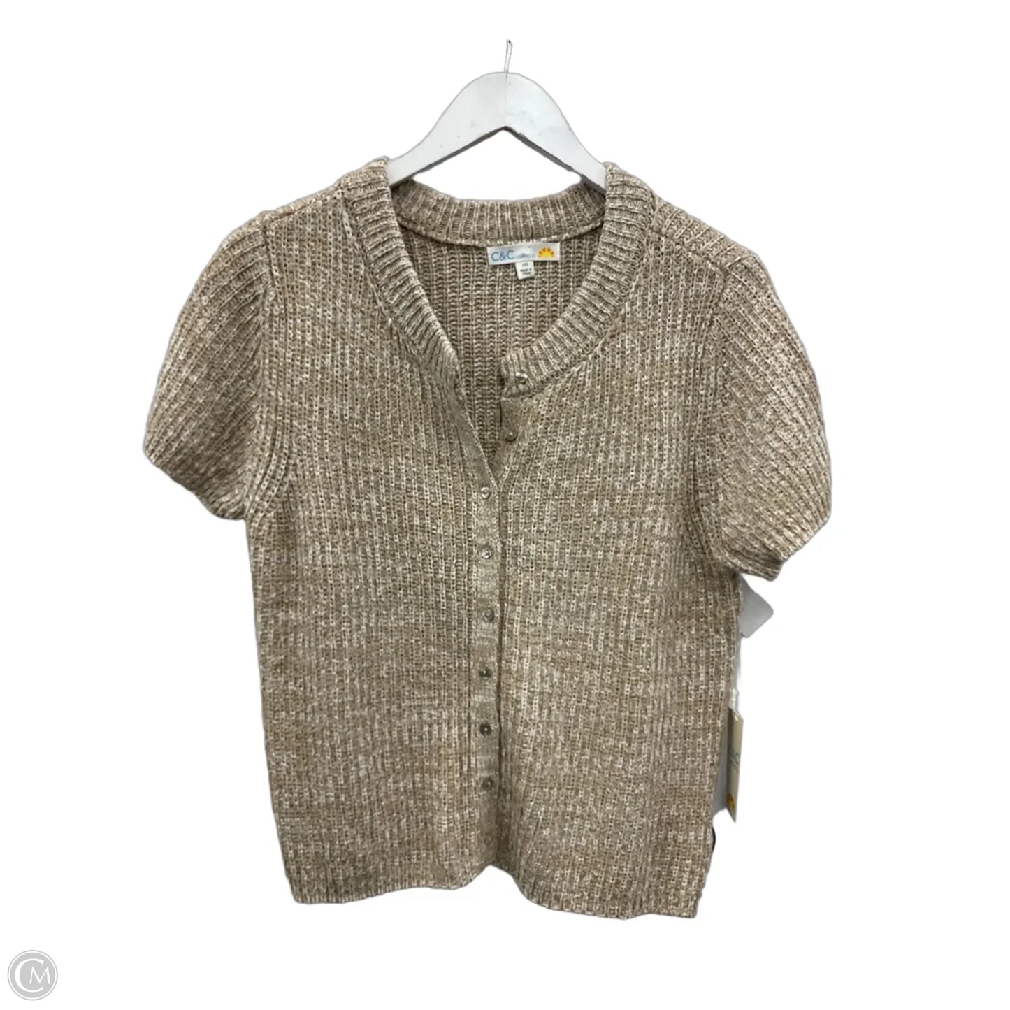 Sweater Short Sleeve By C And C In Tan, Size: M