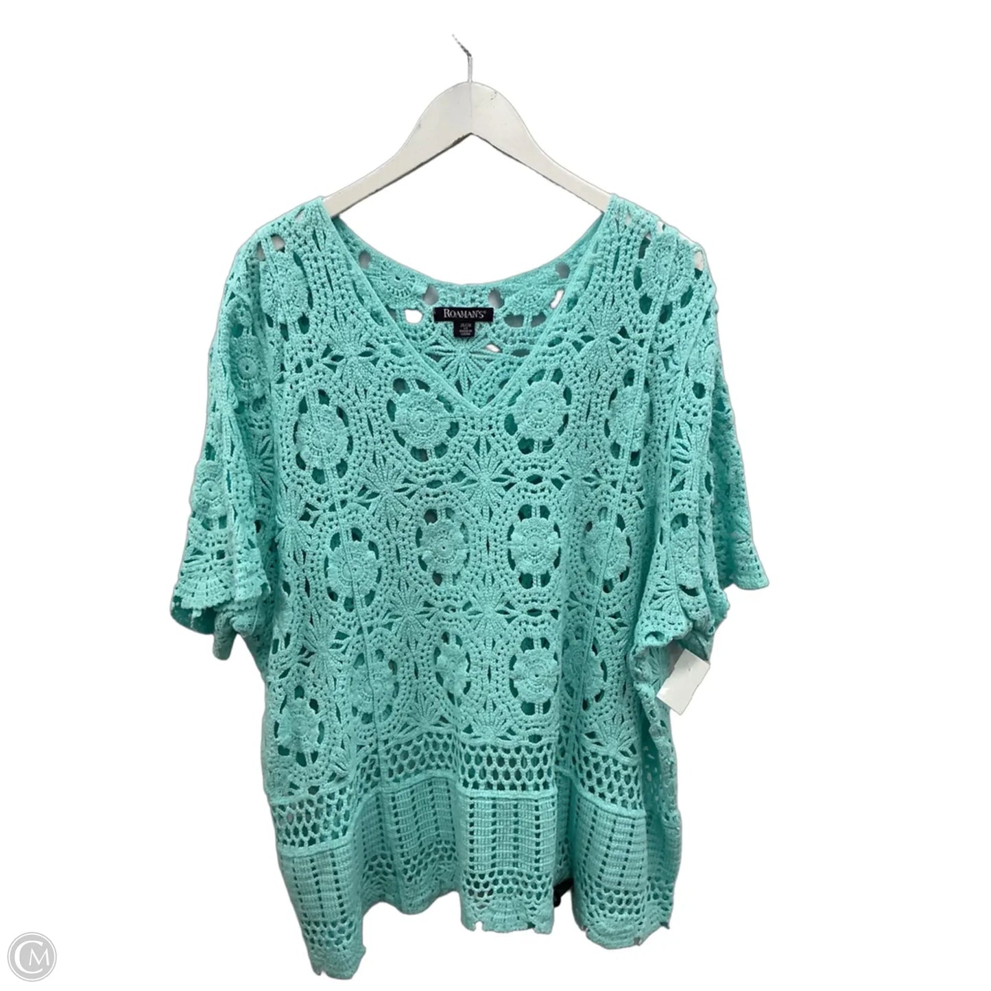 Sweater Short Sleeve By Roamans In Aqua, Size: 2x