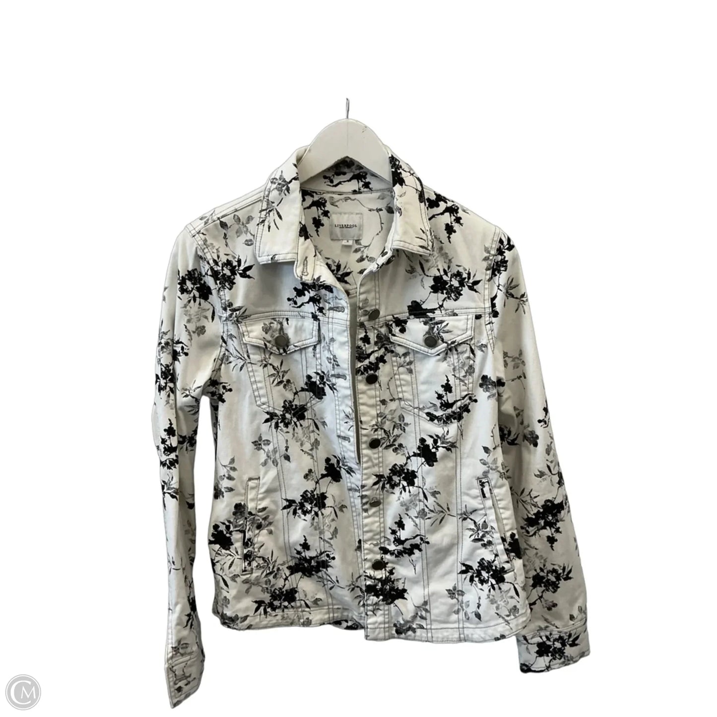 Jacket Denim By Liverpool In White Denim, Size: S