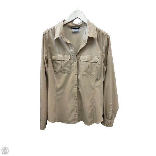 Athletic Top Long Sleeve Collar By Columbia In Tan, Size: L