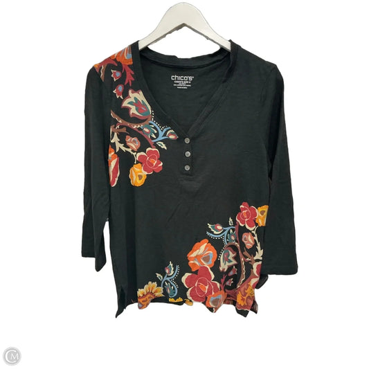 Top 3/4 Sleeve By Chicos In Black, Size: S