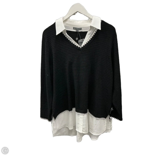 Top Long Sleeve By Adrianna Papell In Black & White, Size: 2x