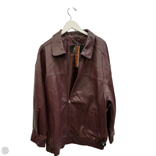 Jacket Moto Leather By Clothes Mentor In Maroon, Size: 2x