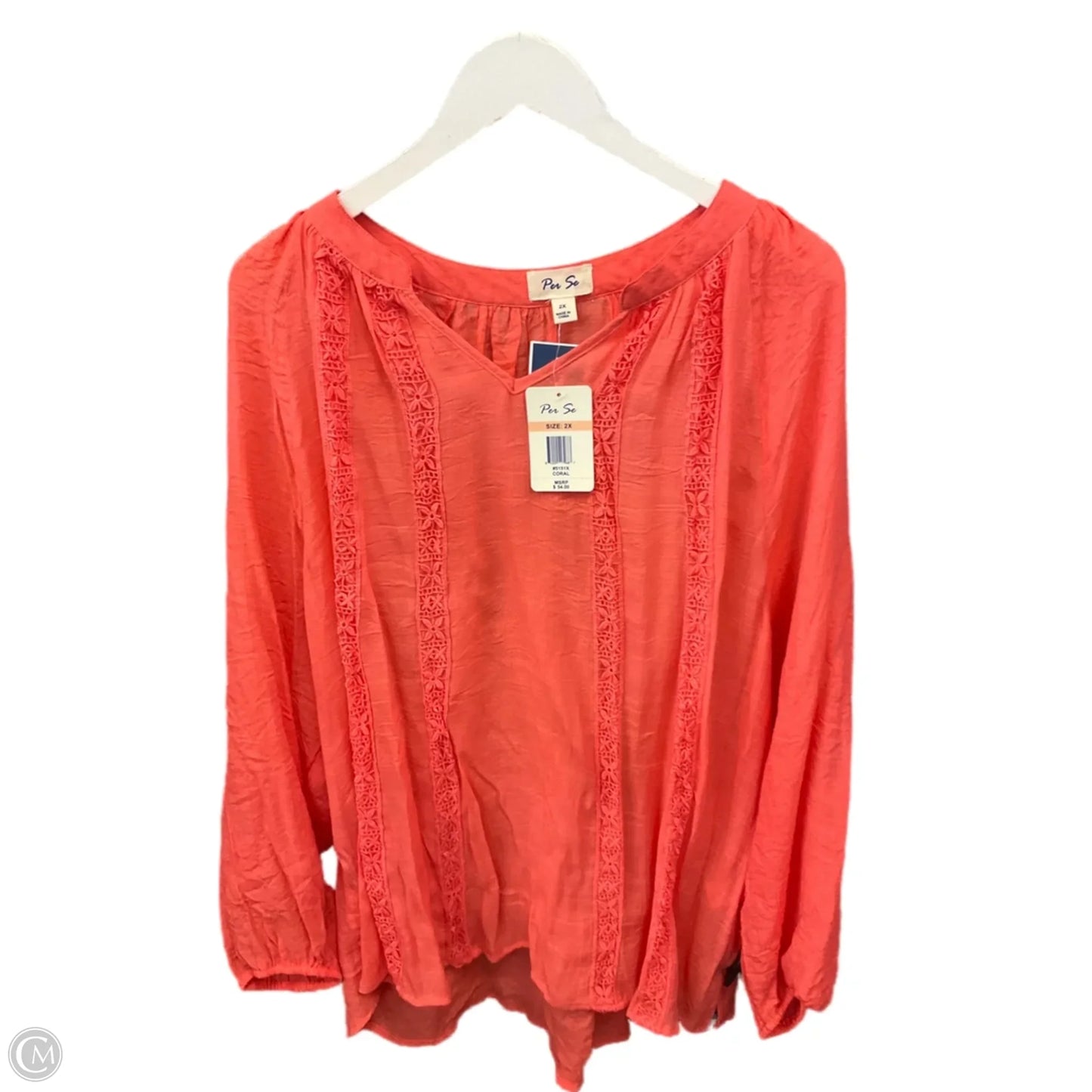 Top 3/4 Sleeve By Per Se In Coral, Size: 2x