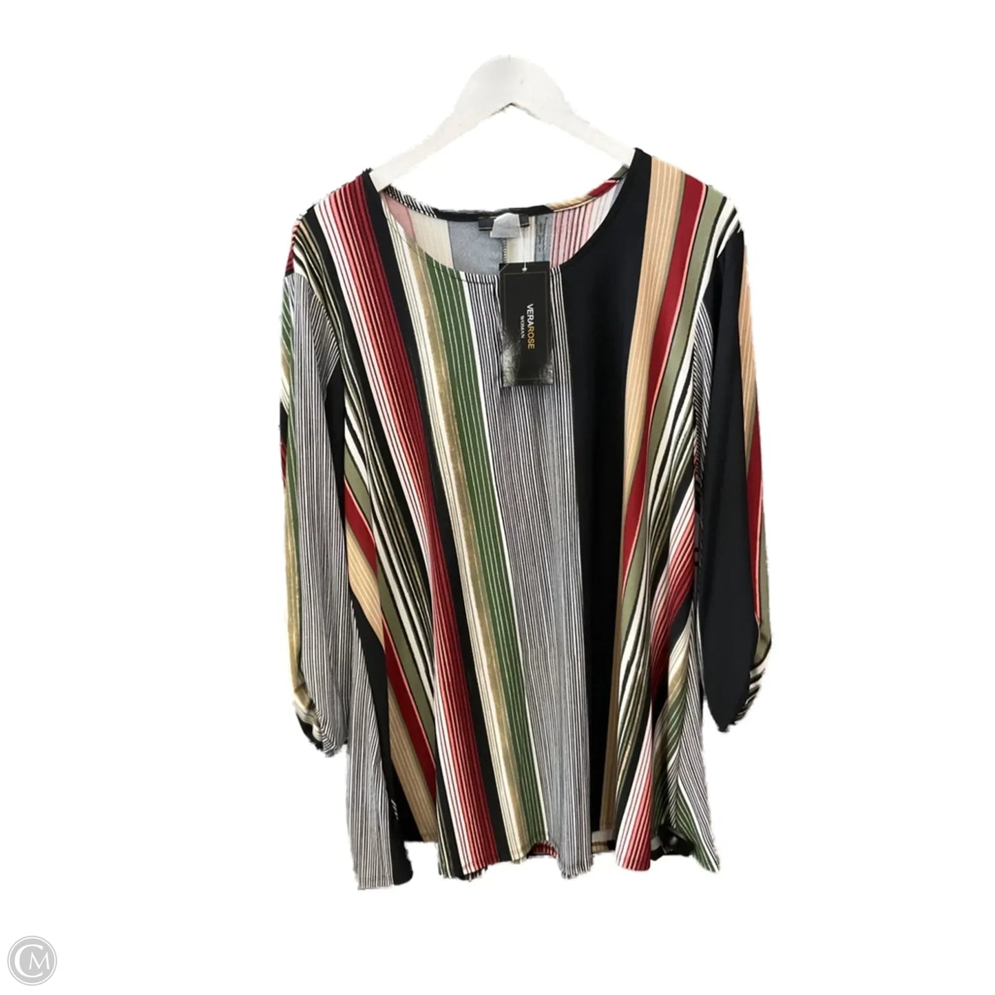 Tunic 3/4 Sleeve By Clothes Mentor In Black & Brown, Size: 2x