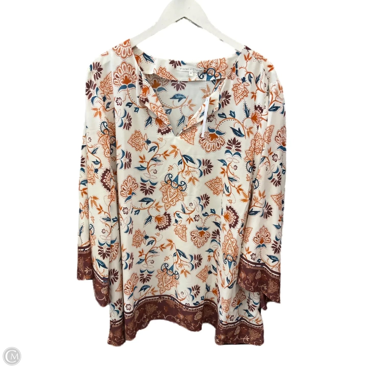 Top 3/4 Sleeve By Violet And Claire In Cream & Tan, Size: 3x