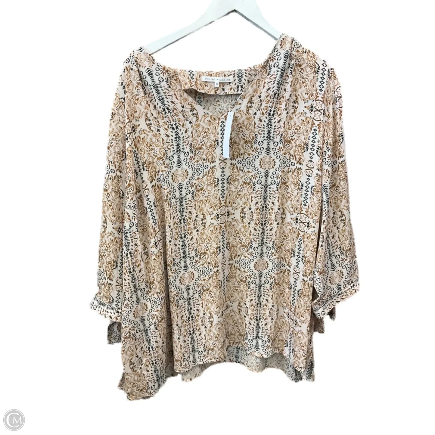 Top 3/4 Sleeve By Violet And Claire In Cream & Tan, Size: 3x