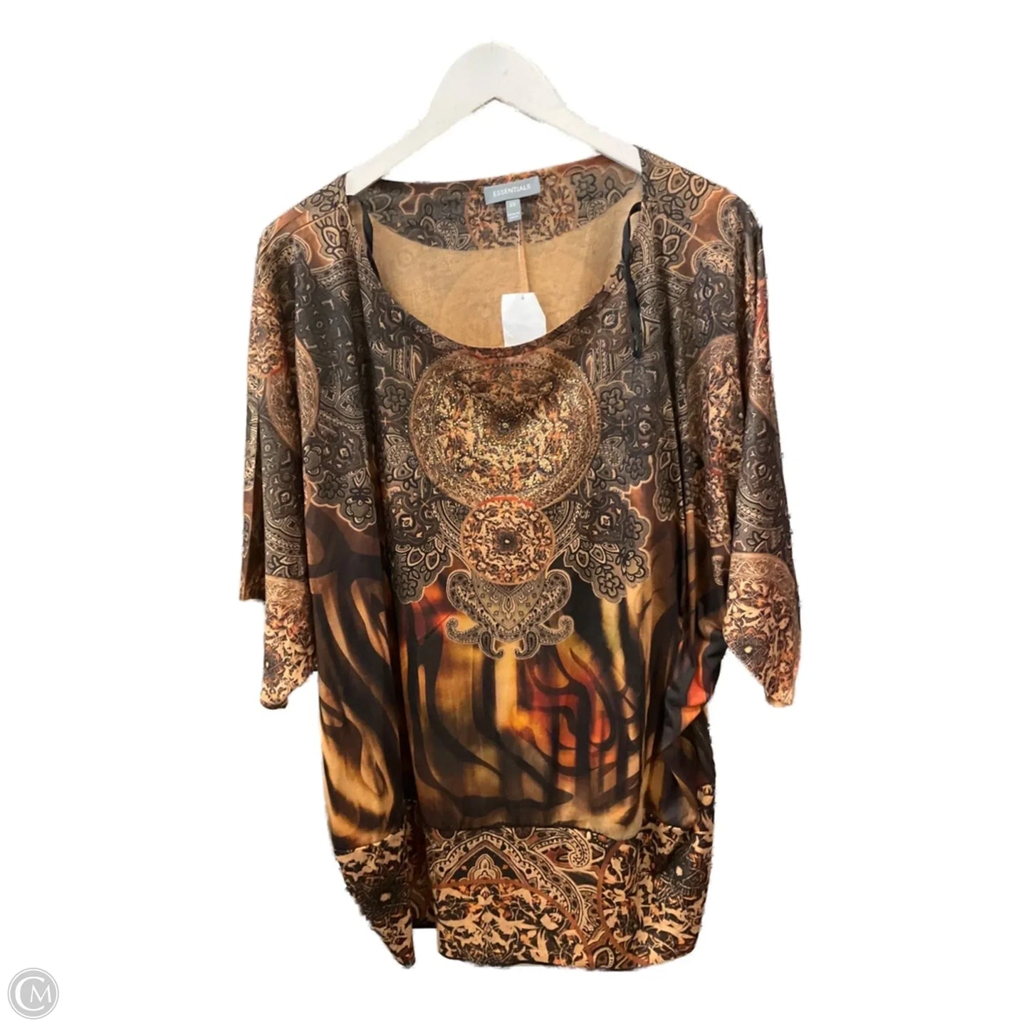 Top Short Sleeve By Essentials In Brown, Size: 2x