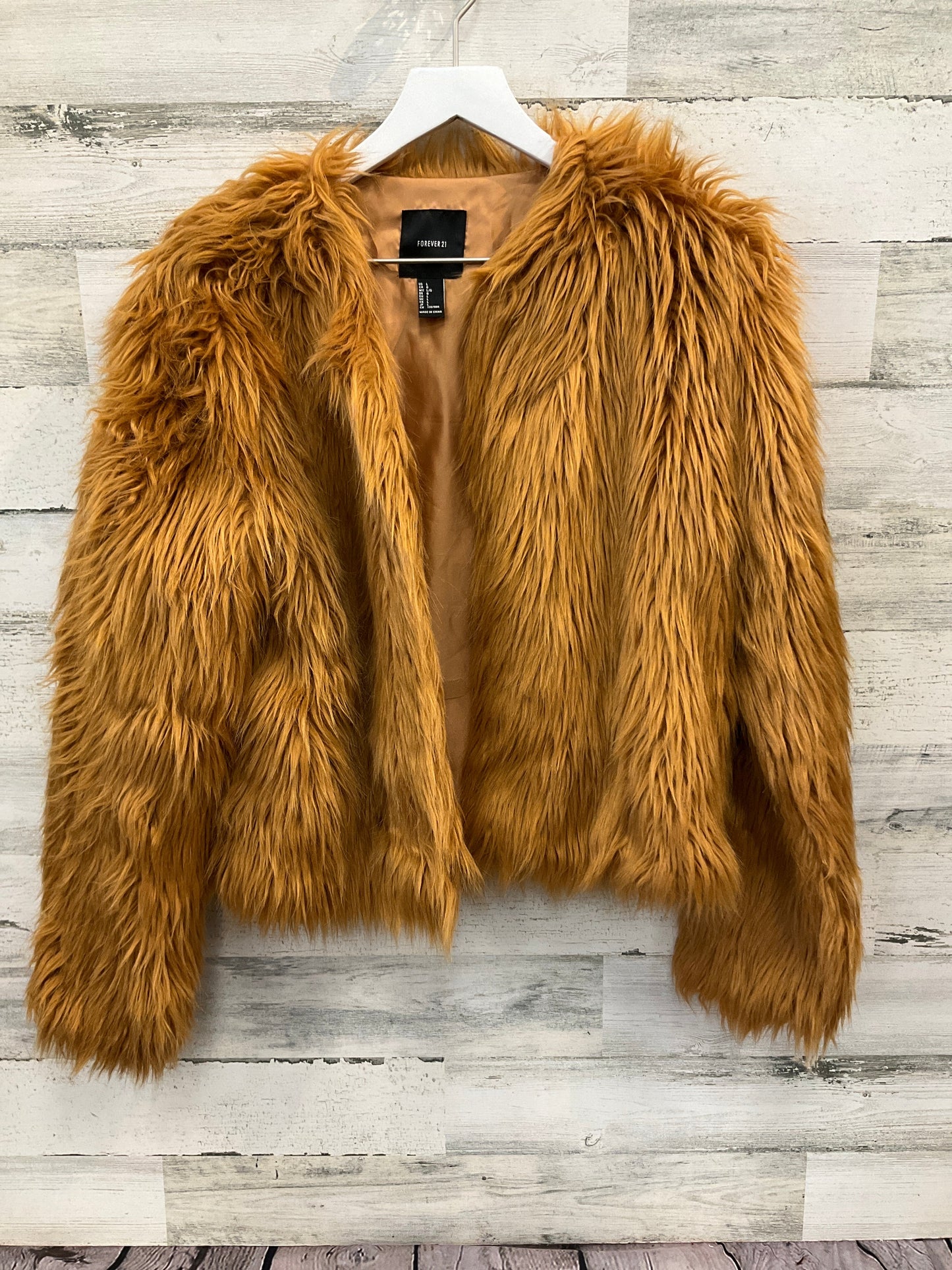 Coat Faux Fur & Sherpa By Forever 21 In Gold, Size: L