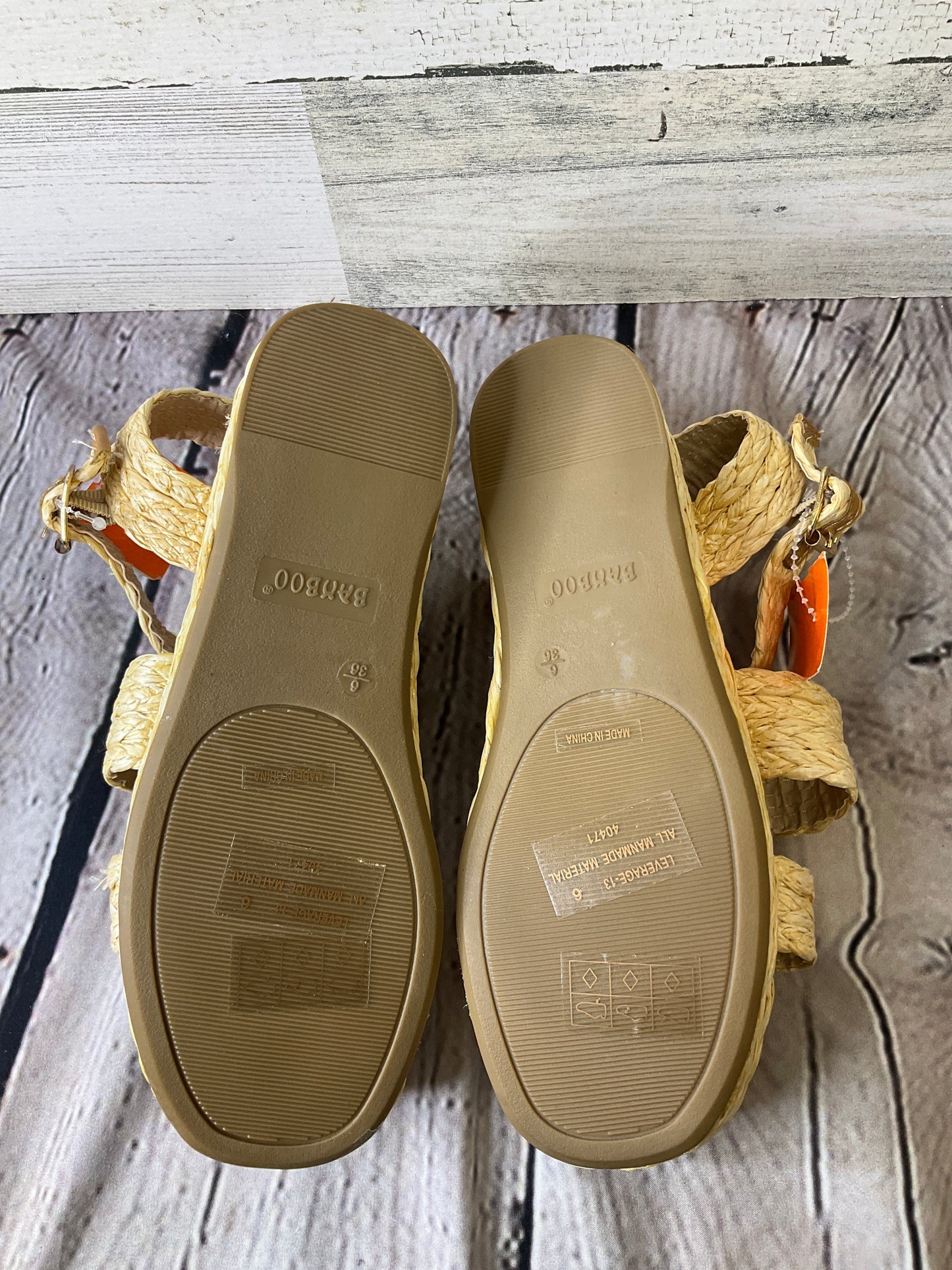 Ivory Sandals Heels Platform Bamboo, Size 6