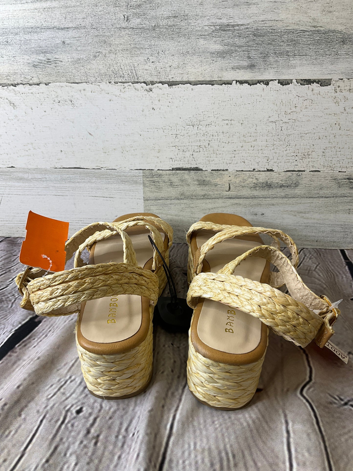 Ivory Sandals Heels Platform Bamboo, Size 6