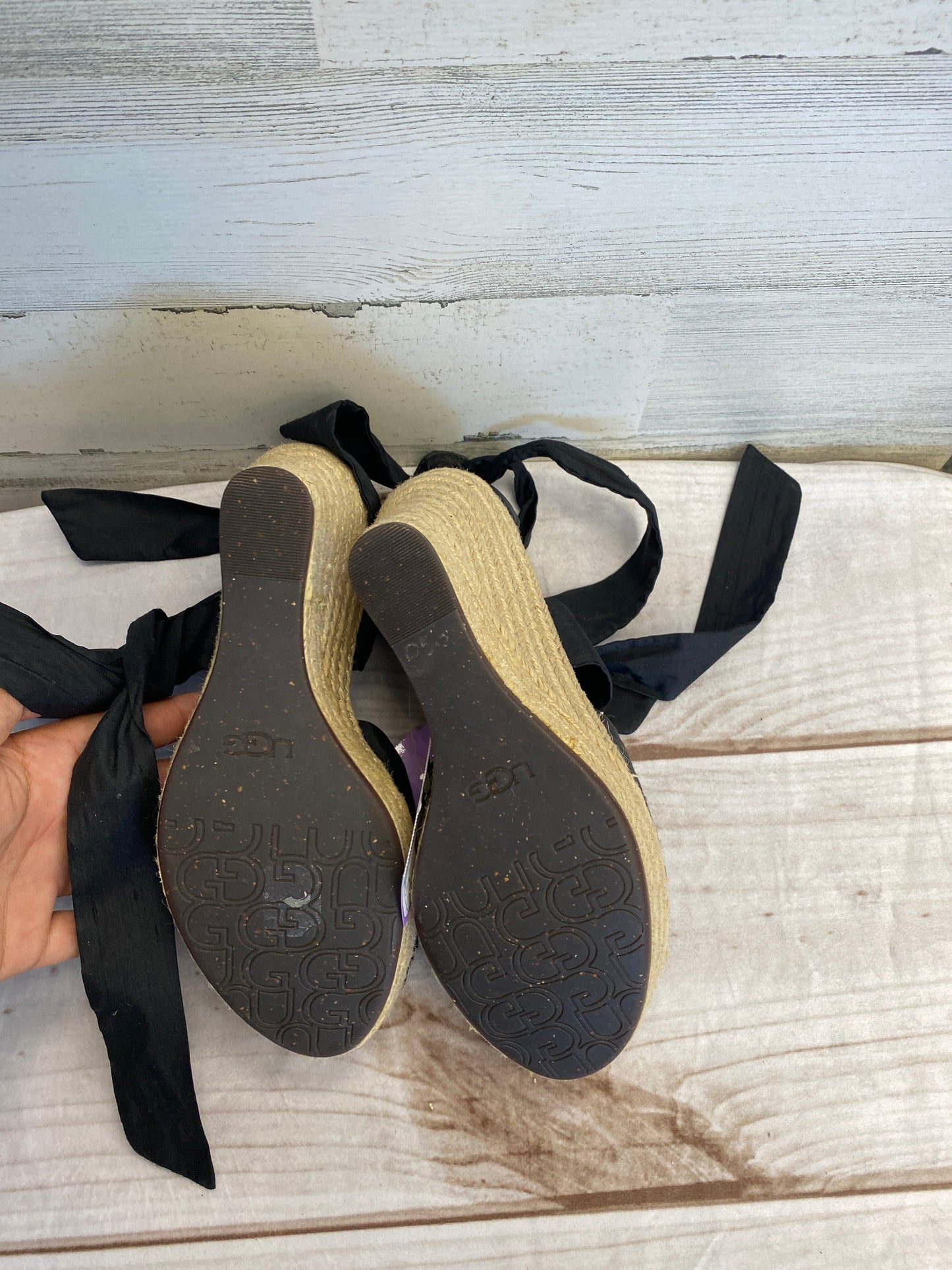 Black Sandals Heels Wedge Ugg, Size 8