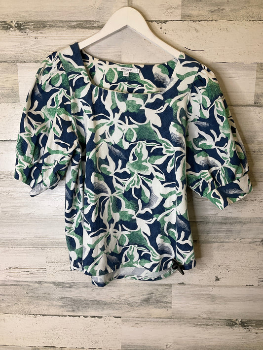 Blue & Green Top Short Sleeve Chicos, Size M