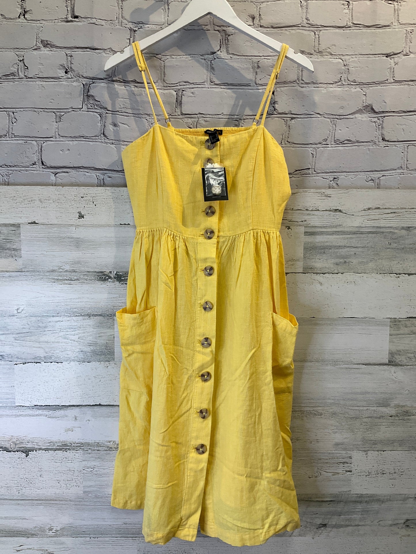 Yellow Dress Casual Midi Forever 21, Size M