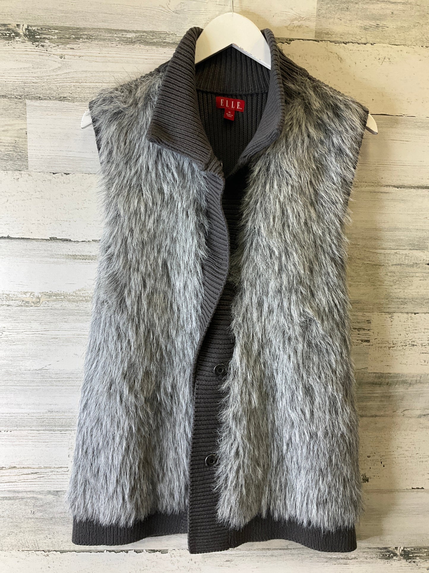 Vest Faux Fur & Sherpa By Elle In Grey, Size: Xl