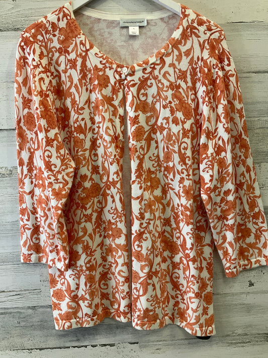 Cardigan By Christopher And Banks In Orange & White, Size: Xl