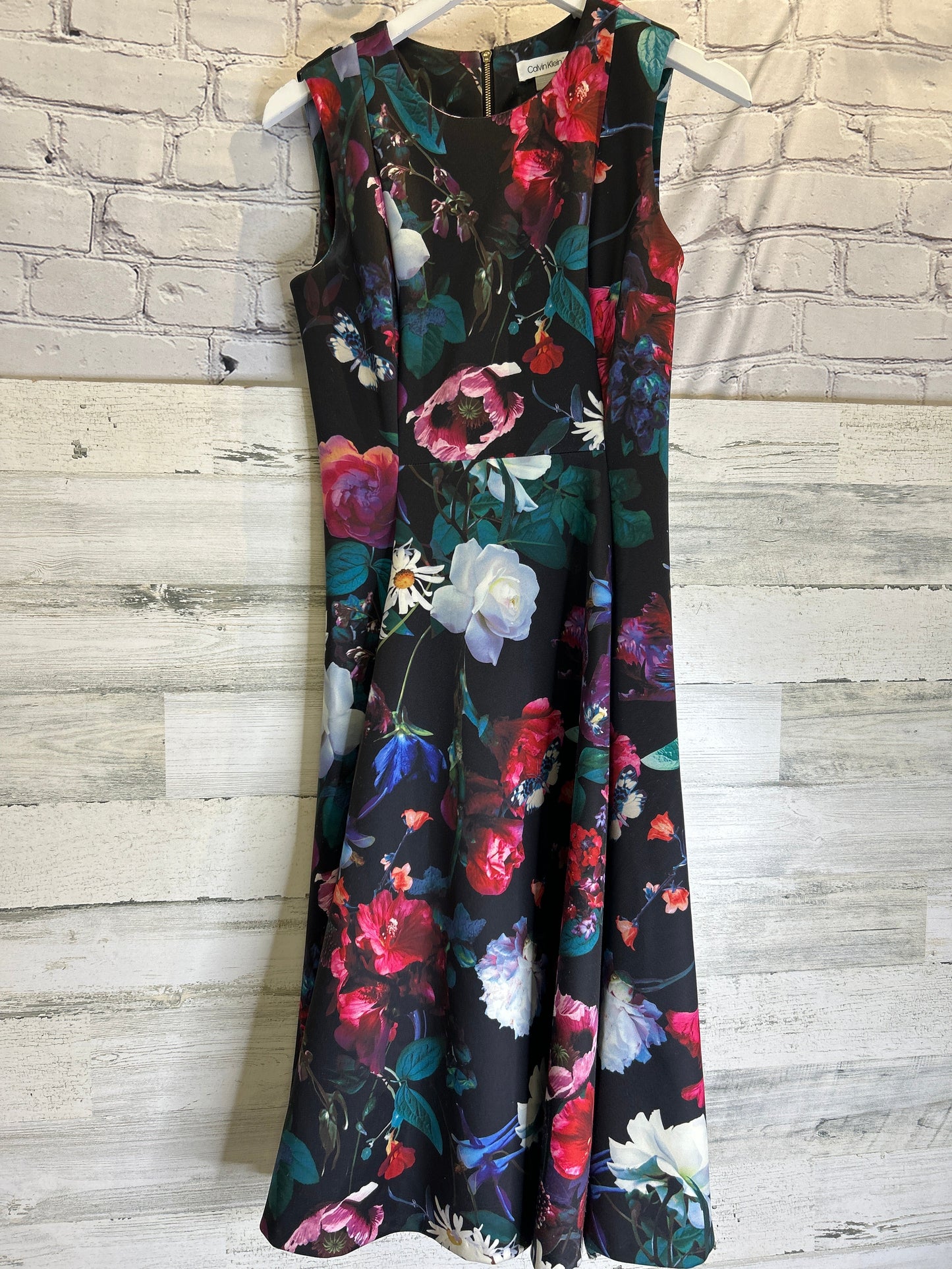 Dress Casual Midi By Calvin Klein In Floral Print, Size: Xs