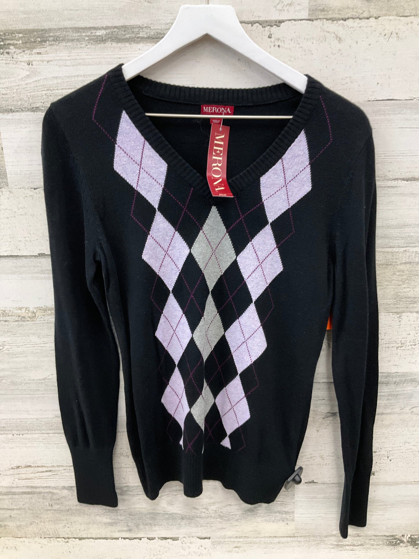 Top Long Sleeve By Merona In Black & Pink, Size: M