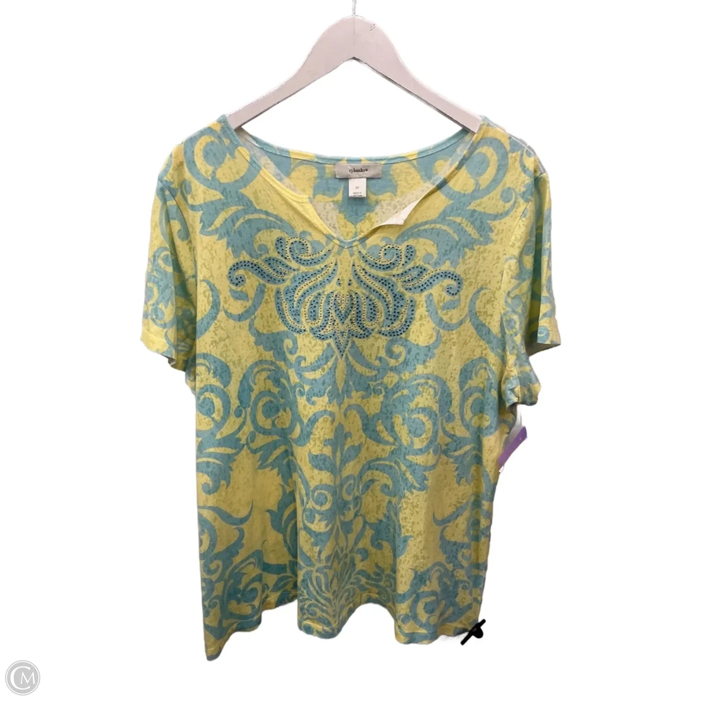 Top Short Sleeve By Cj Banks In Yellow, Size: 2x