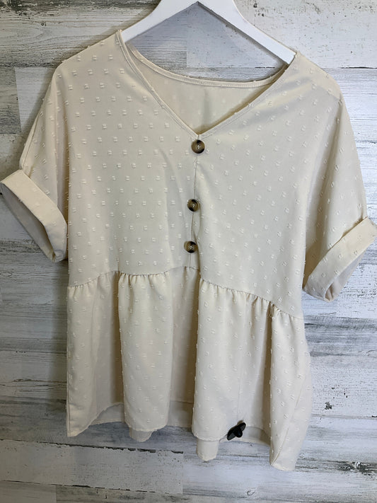 Cream Blouse Short Sleeve Clothes Mentor, Size L