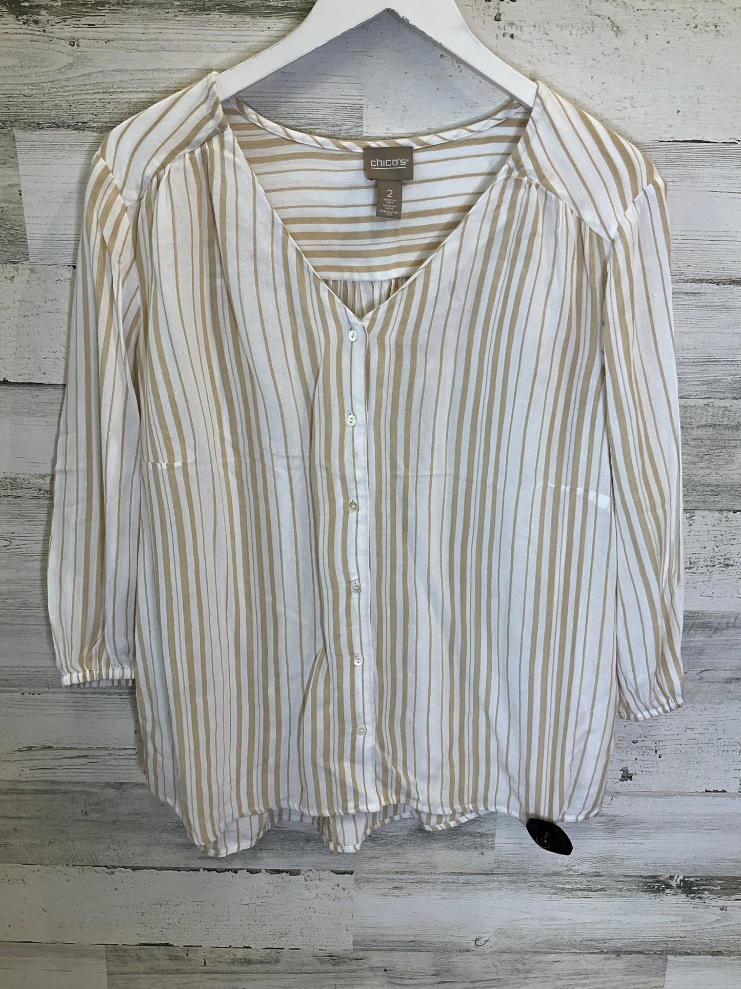 Tan & White Top Long Sleeve Chicos, Size L