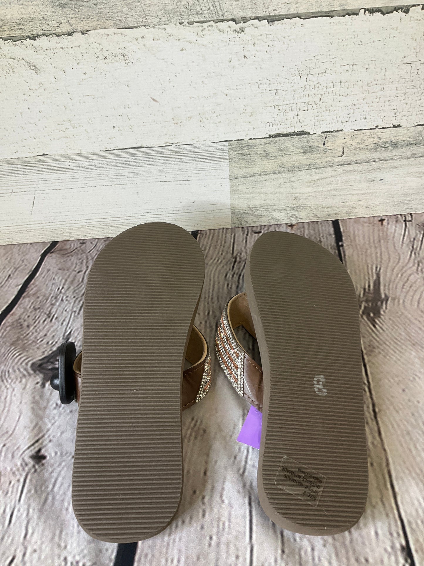 Brown & Pink Sandals Flip Flops Olivia Miller, Size 8