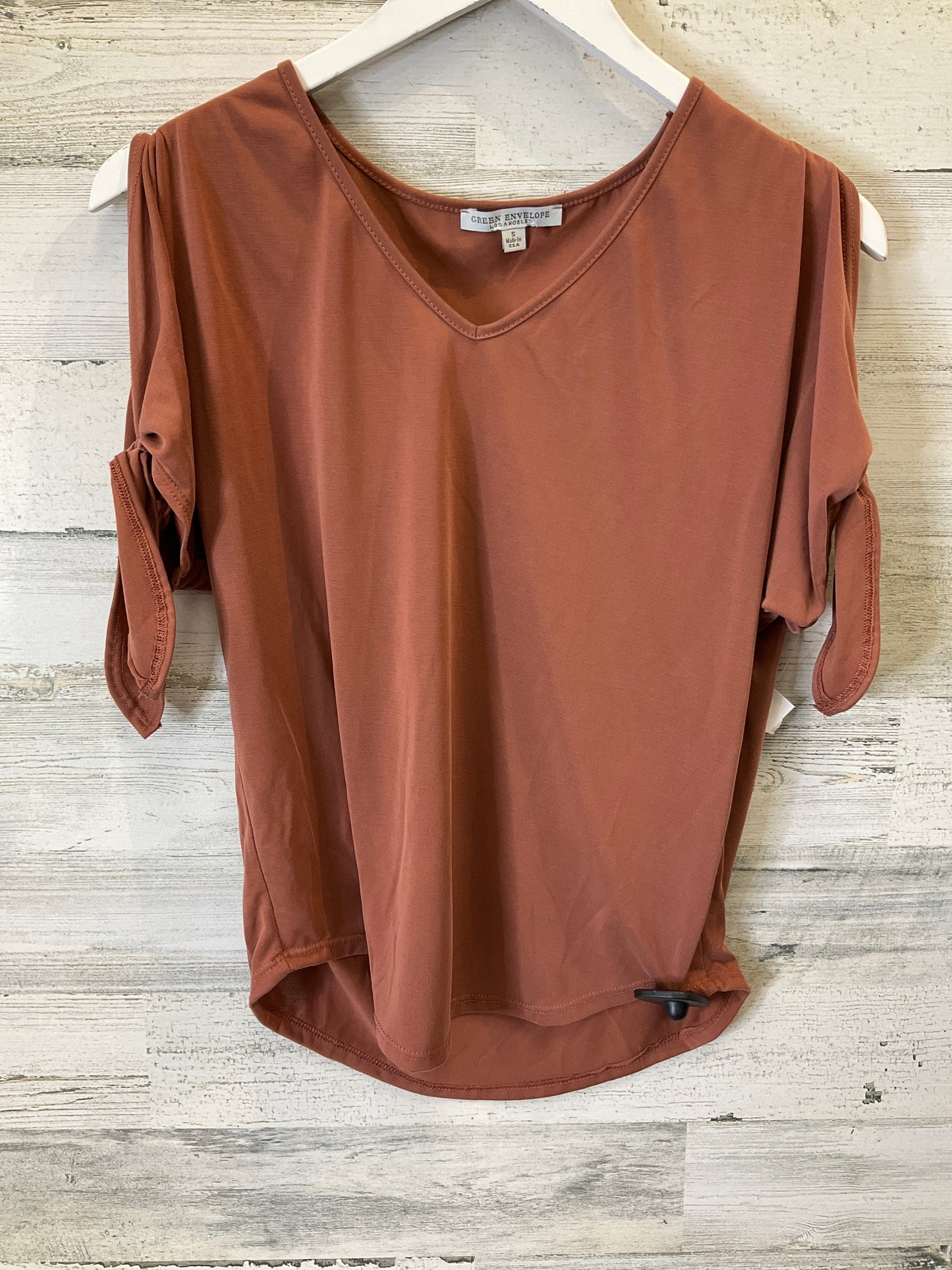 Brown Top Short Sleeve Green Envelope, Size S