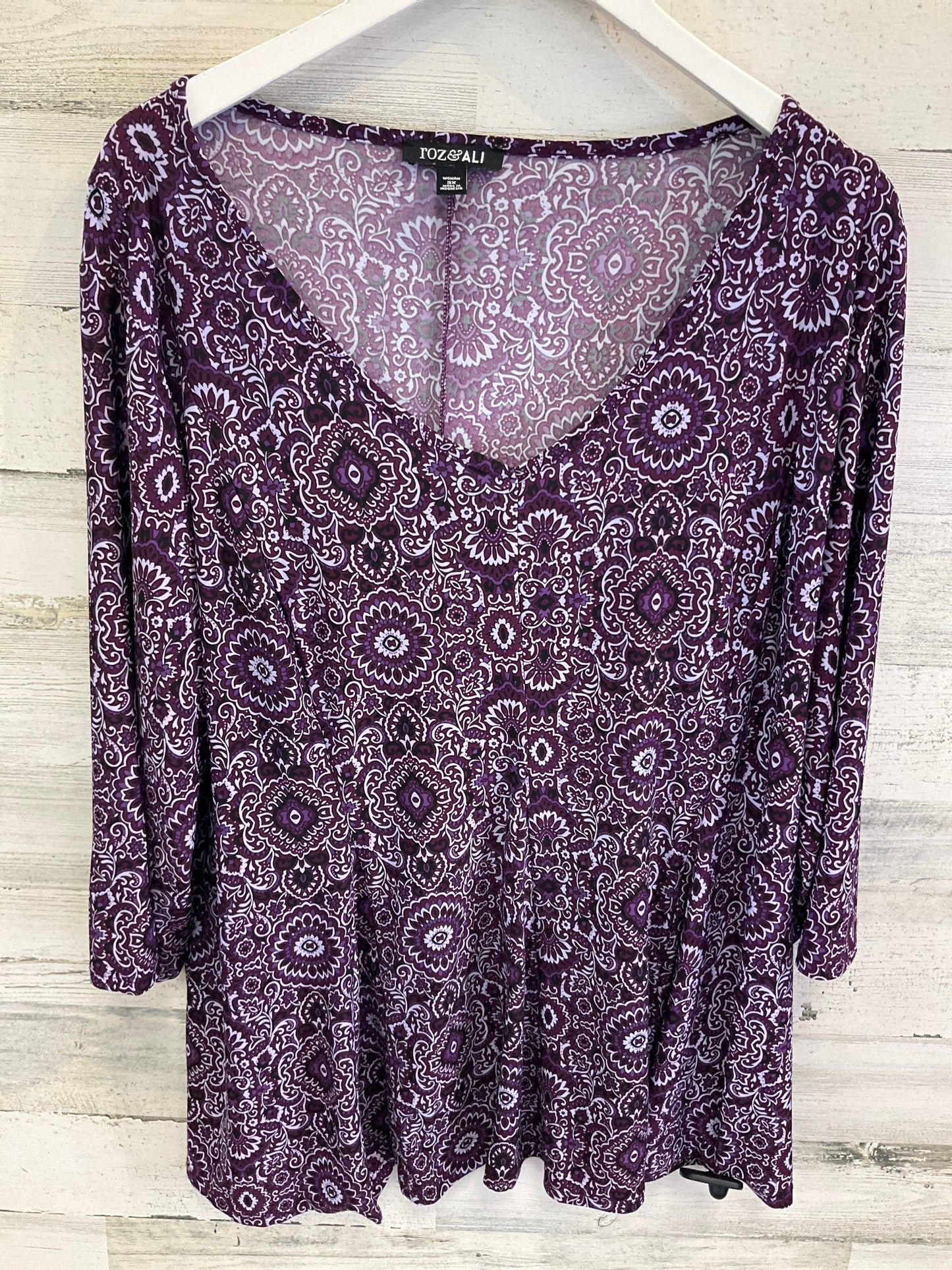 Top 3/4 Sleeve By Roz And Ali In Purple, Size: 3x