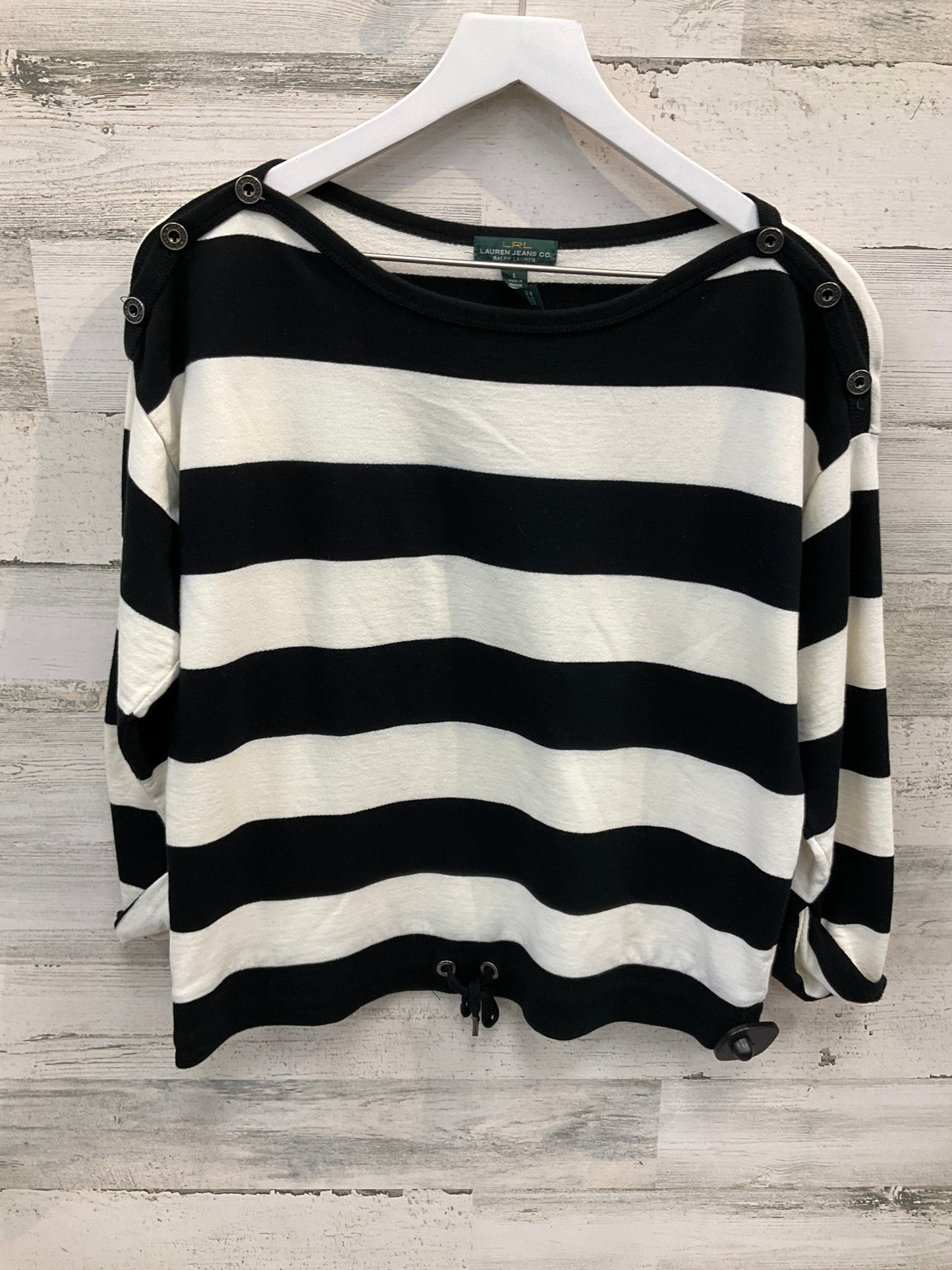 Top Long Sleeve By Lauren By Ralph Lauren In Black & White, Size: L