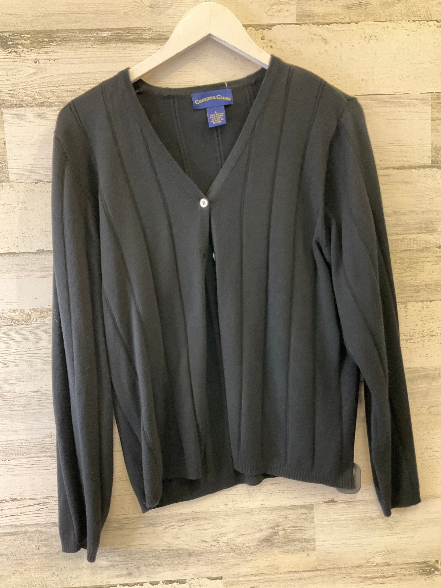 Sweater Cardigan By Charter Club In Black, Size: L