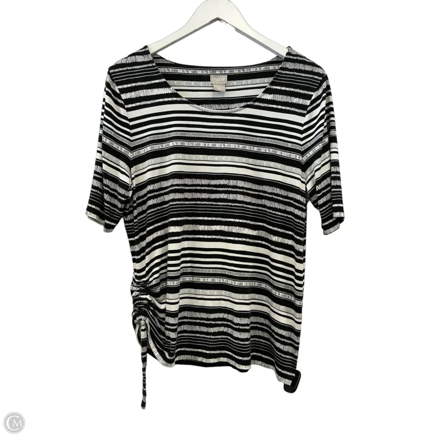 Top 3/4 Sleeve By Chicos In Striped Pattern, Size: L