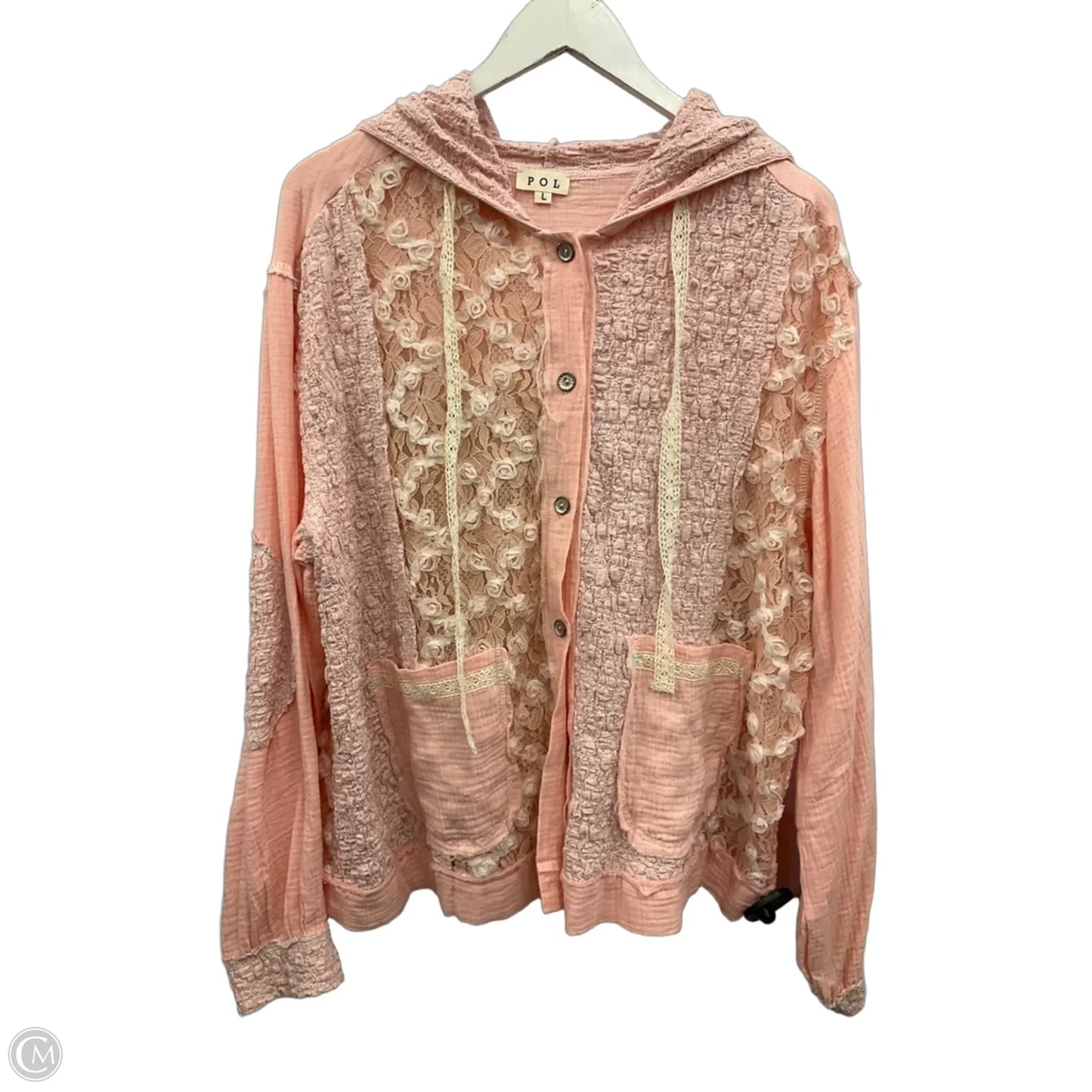 Jacket Shirt By Pol In Pink, Size: L