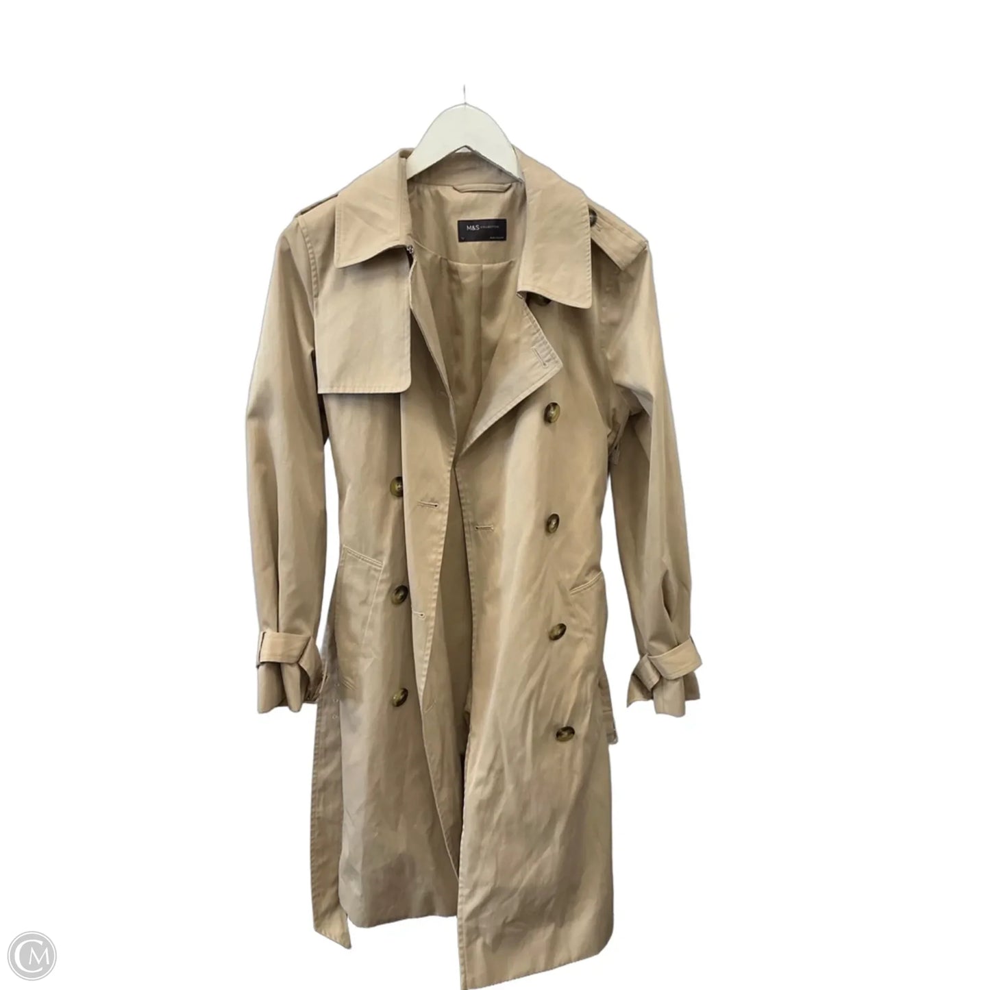 Coat Trench Coat By Clothes Mentor In Tan, Size: L
