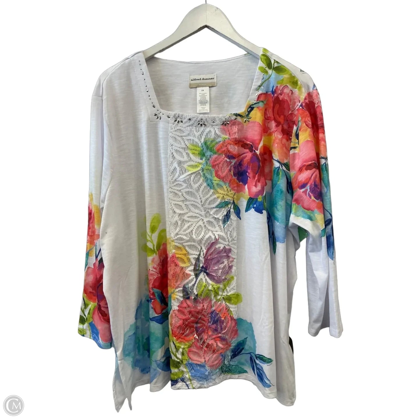 Top 3/4 Sleeve By Alfred Dunner In Floral Print, Size: 2x