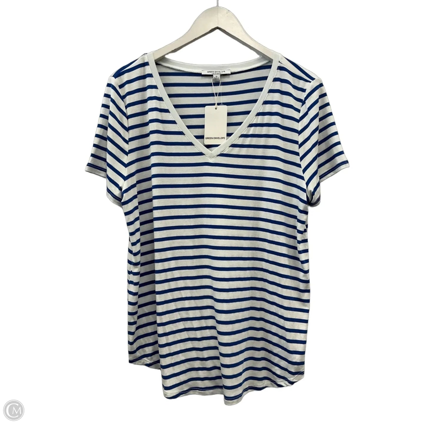 Top Short Sleeve By Green Envelope In Blue & White, Size: Xl