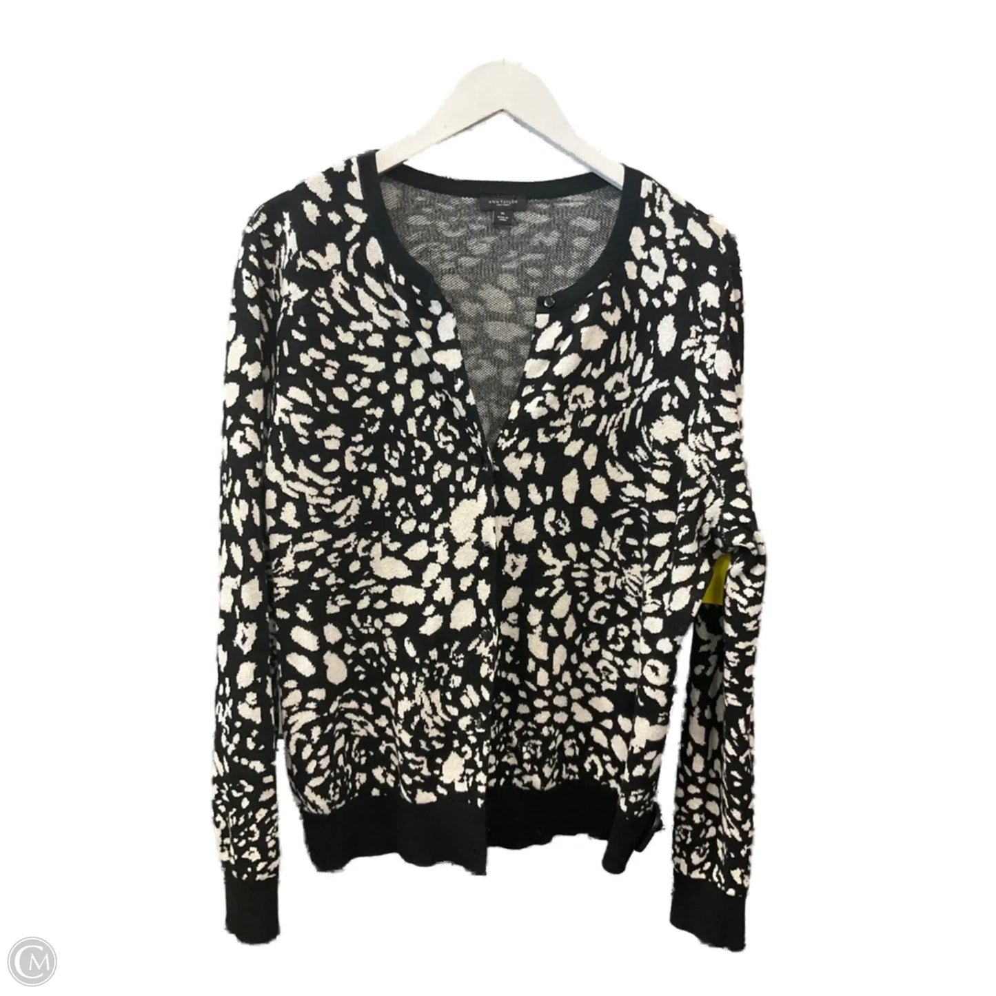Sweater Cardigan By Ann Taylor In Black & Cream, Size: Xl