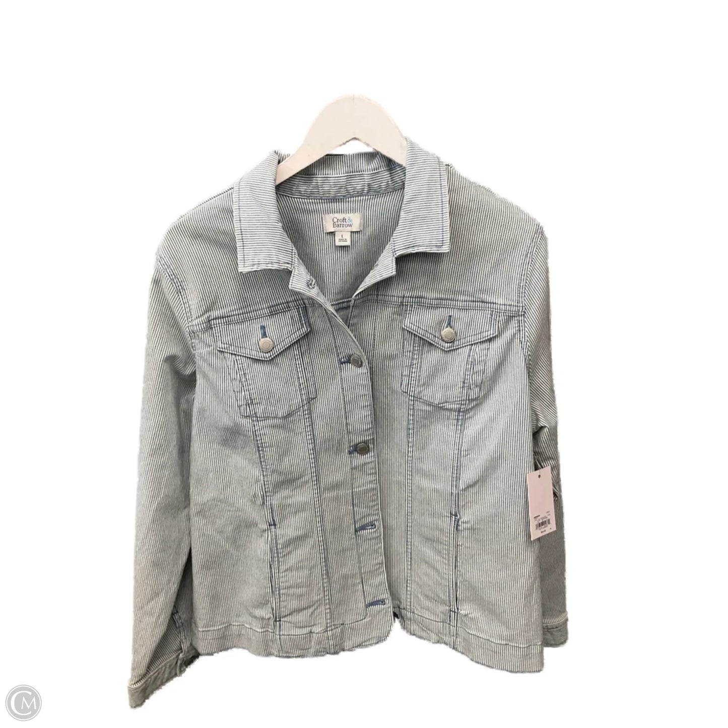 Jacket Denim By Croft And Barrow In Striped Pattern, Size: L