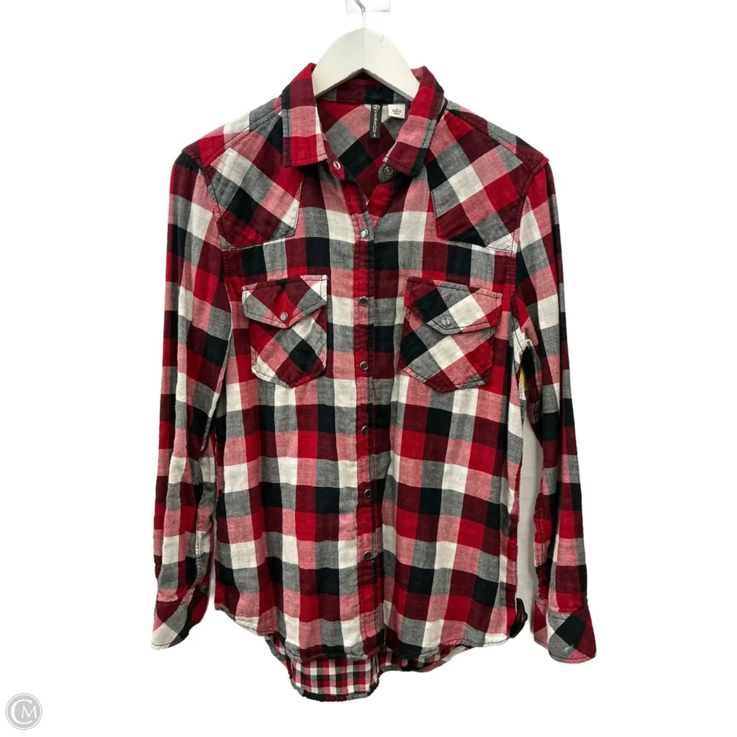 Top Long Sleeve By Versona In Checkered Pattern, Size: S