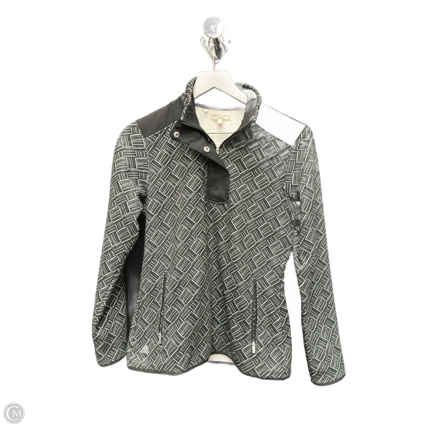 Athletic Top Long Sleeve Collar By Adidas In Black & White, Size: S