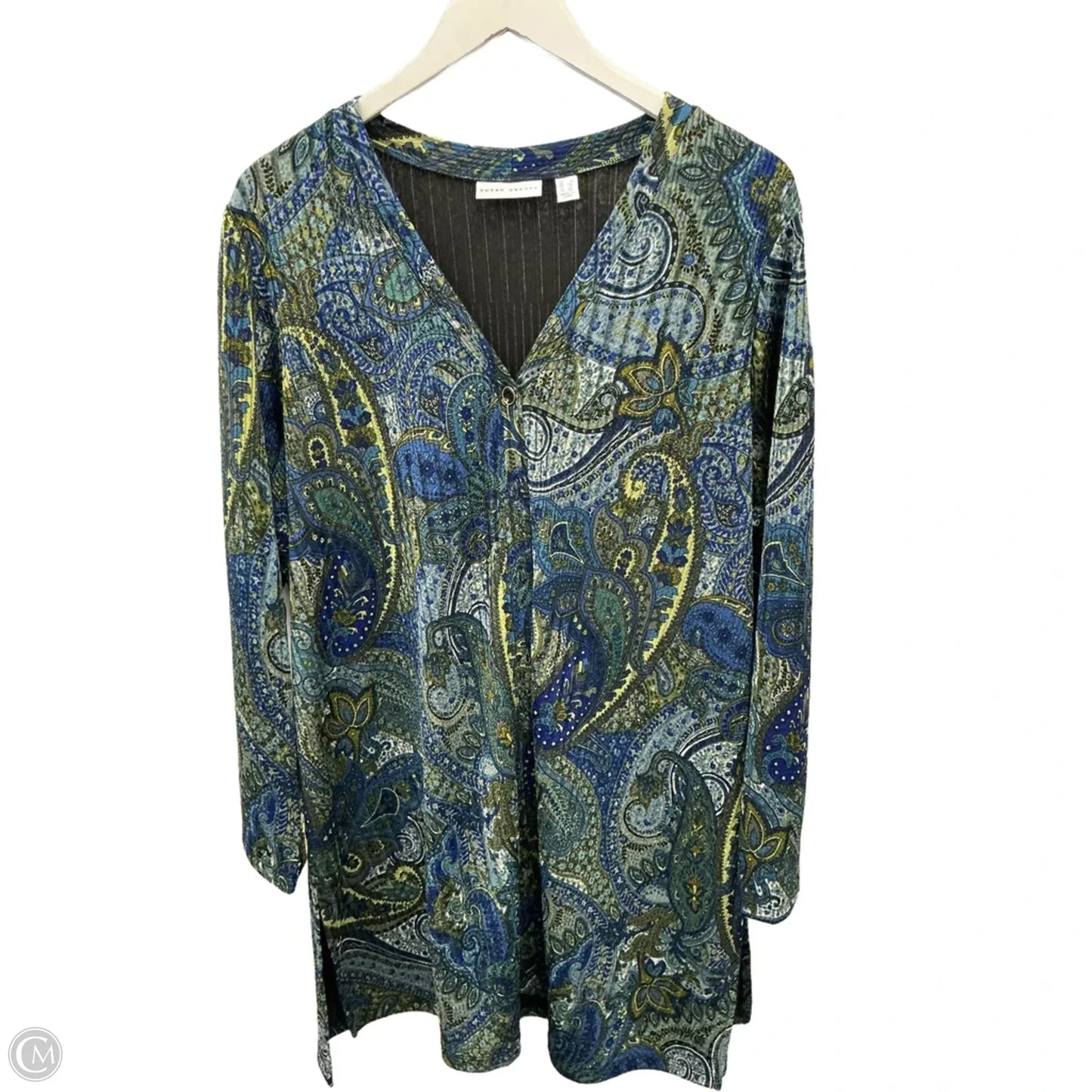 Cardigan By Susan Graver In Blue & Green, Size: 1x