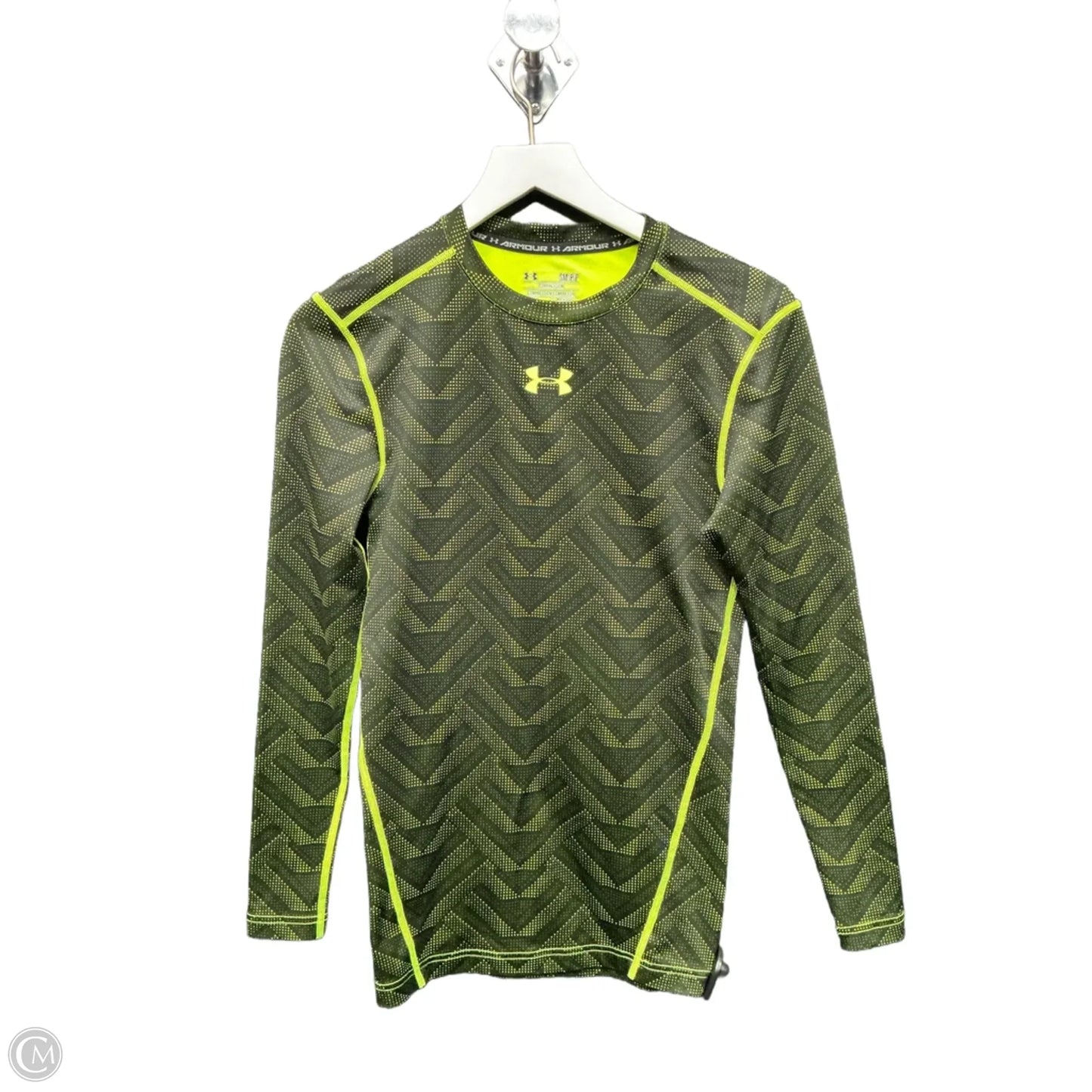 Athletic Top Long Sleeve Crewneck By Under Armour In Black & Green, Size: S