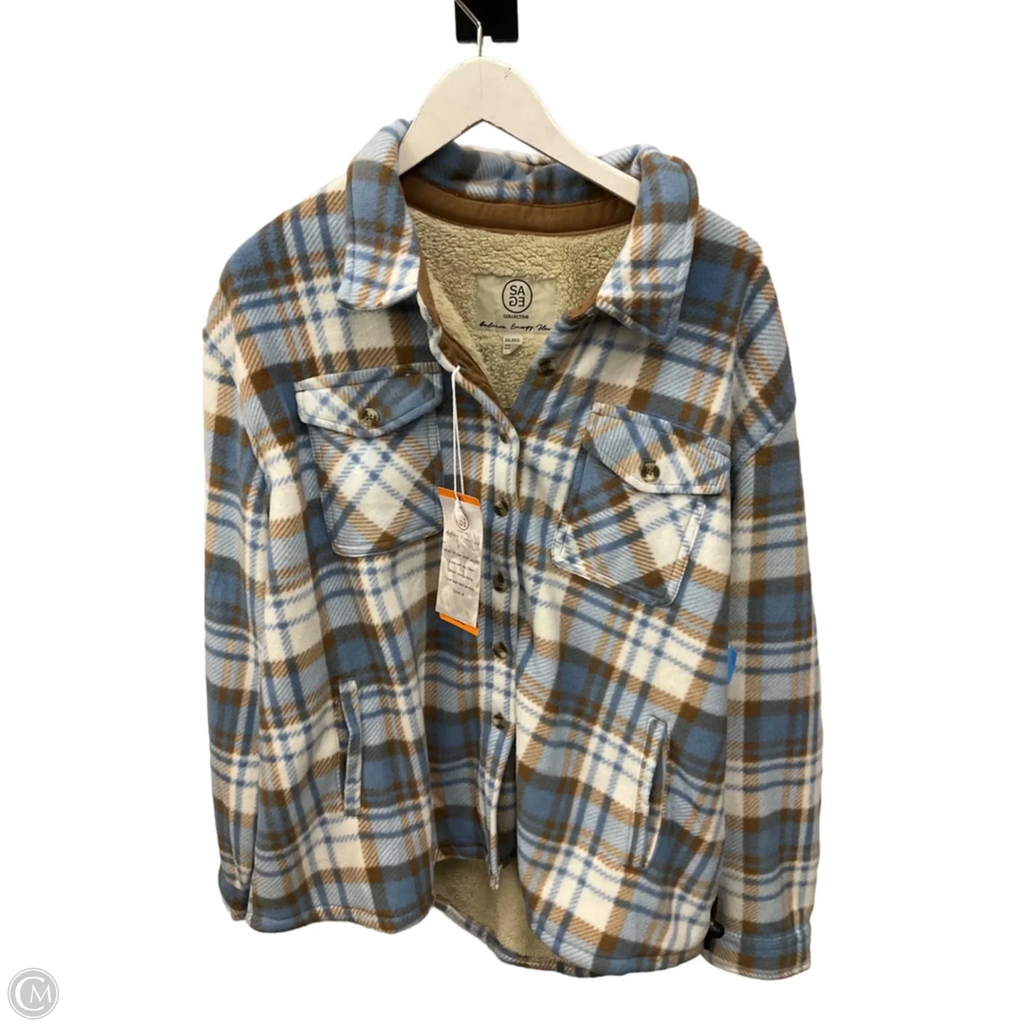 Jacket Shirt By Sage In Blue & Tan, Size: Xxl