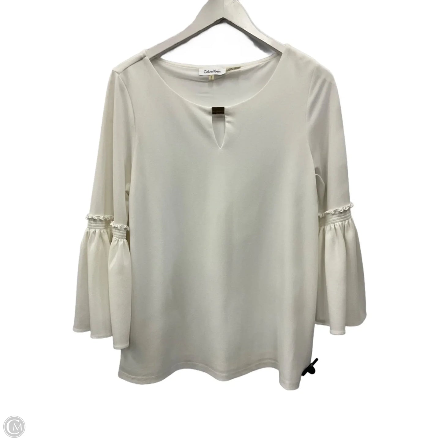 Top Long Sleeve By Calvin Klein In Ivory, Size: M